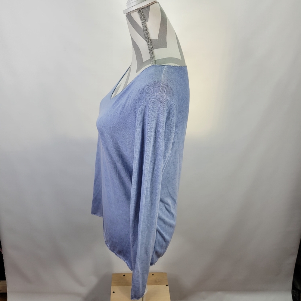Made in Italy ART 8418 AF Chambray Knit Top Silver Metallic Accents Size L/XL - Picture 8 of 11